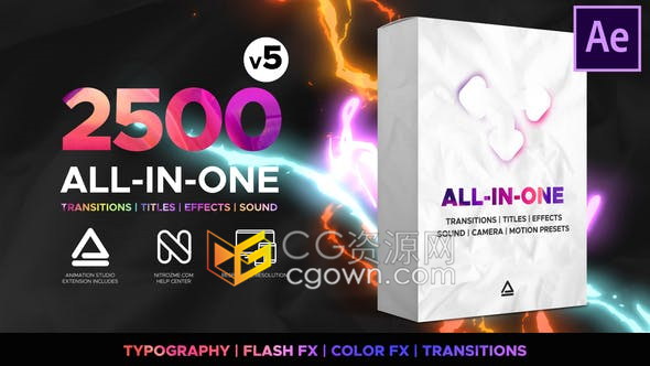 更新V5.0版本2500+种视频特效转场过渡动画预设与Animation Studio v2.3AE脚本
