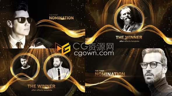 金色拖尾粒子特效颁奖典礼获奖者开场视频片头-AE模板