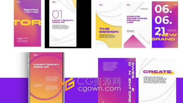 AE模板-明亮抽象排版文字动画社交媒体介绍短视频8种效果