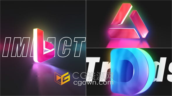 AE模板-彩色3D标志介绍发光三维LOGO视频片头