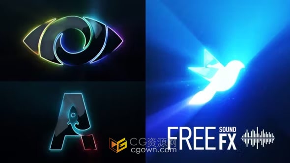 彩色射线光效果企业品牌毛刺电影标志动画-AE模板
