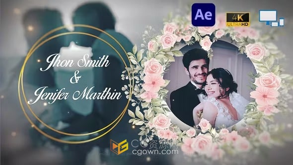 AE模板-浪漫花卉婚礼请柬幻灯片优雅宴会活动邀请函小视频