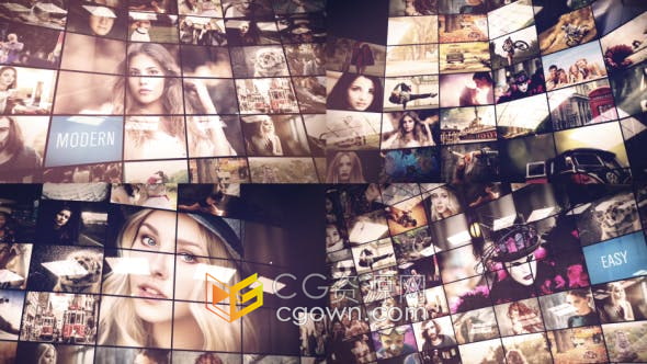 AE模板-巨大屏幕多屏照片视频墙幻灯片宣传相册视频片头