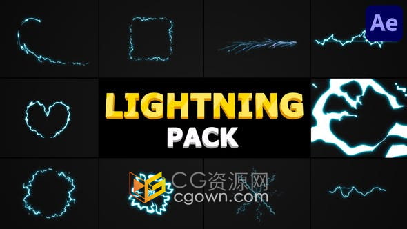 AE模板-2D卡通动画元素闪电图形视频素材Lightning Pack