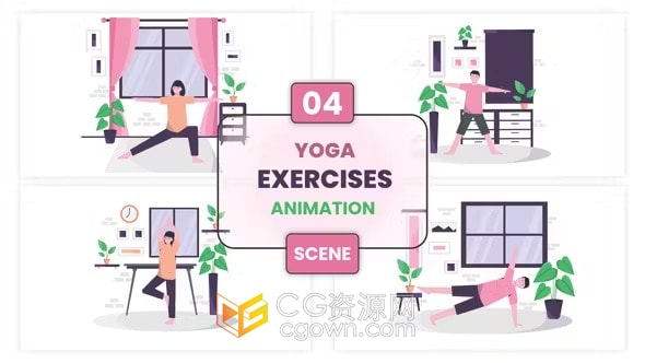 瑜伽练习介绍插画场景MG图形动画-AE模板