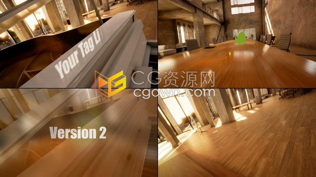 AE模板大气优雅钢琴长桌会议室虚拟场景演绎公司品牌LOGO动画