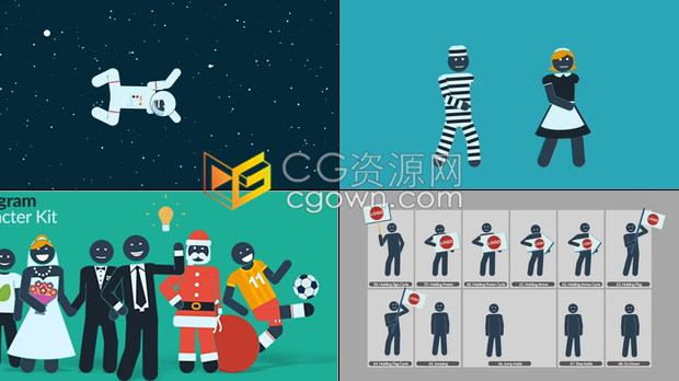 AE模板-有趣卡通人物火柴人角色MG动画元素工具包免费下载