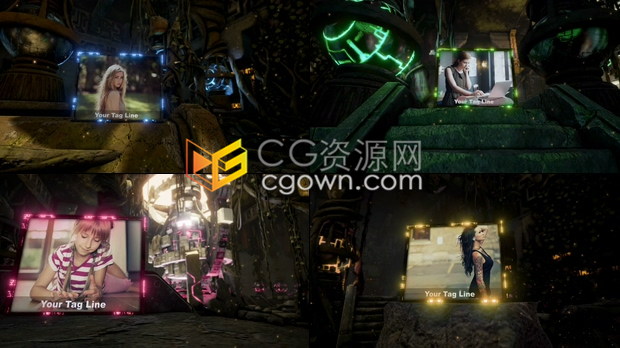 AE模板-高科技未来技术复古三维场景结合现代发光相框动画展示视频相册