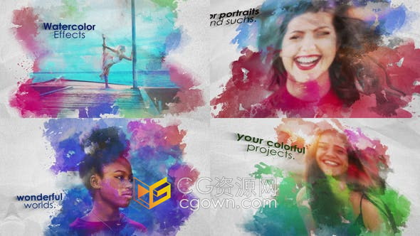 AE模板-水彩效果美丽艺术开场白照片动画相册视频