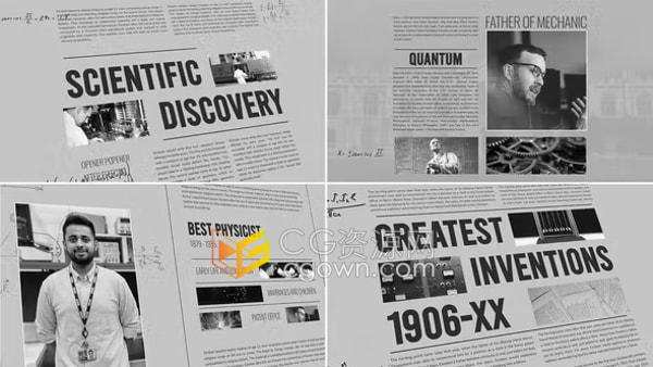 AE模板-黑白图文风格科学纪录片电影报道宣传片