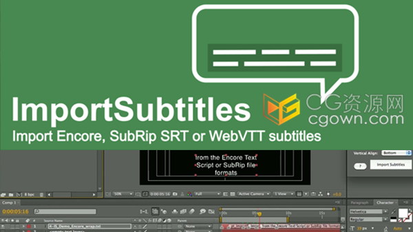 AE脚本pt_ImportSubtitles v1.7.1将SubRip/SRT/TXT/VTT字幕导入到软件中使用