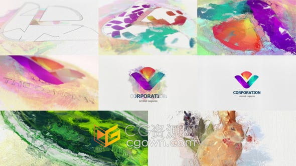 AE模板-酷炫艺术油漆水彩画LOGO视频片头画画室培训班介绍