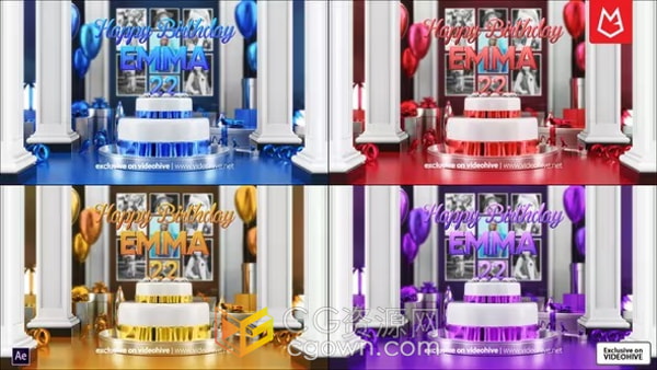 3D蛋糕场景生日快乐庆祝活动开场视频片头AE模板