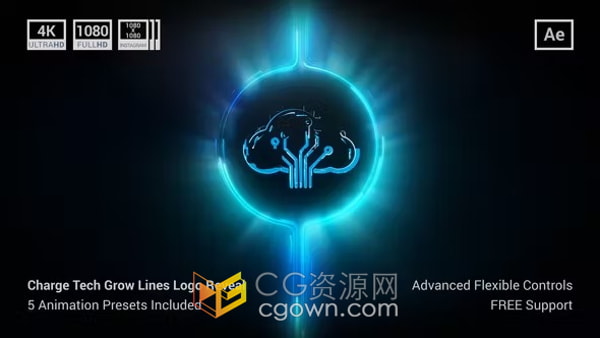 高科技信息计算机芯片电路光线LOGO动画片头AE模板