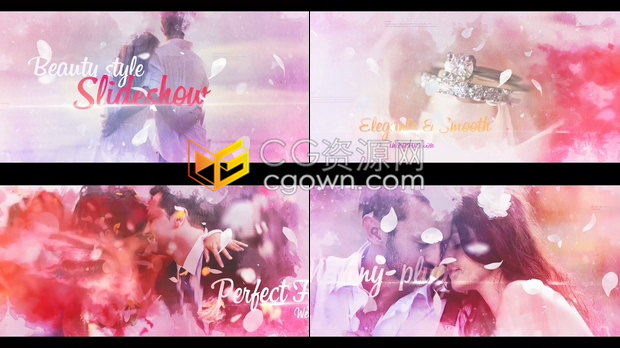 AE与PR模板樱花花瓣动画水彩婚礼照片幻灯片视频相册制作