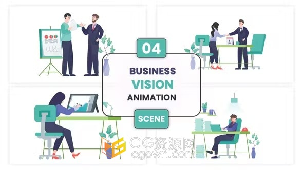 卡通角色团队合作人员插图动画场景-AE模板