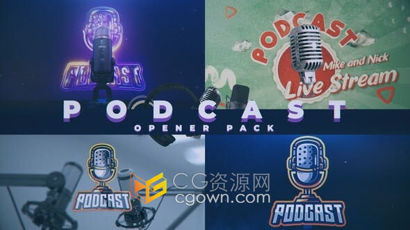 AE模板-老式麦克风复古风格广播站播客音配音工作室宣传视频片头