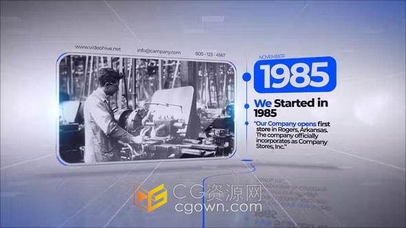 AE模板-蓝白两种颜色背景干净大气商业公司发展史时间线介绍演示