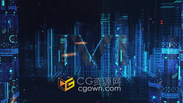 AE模板-E3D制作未来派科幻科技信息城市玻璃发光视频片头