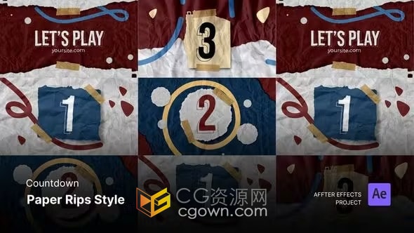 纸张撕裂效果数字倒计时片头-AE模板
