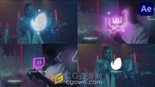 柔光标志彩色灯光形成LOGO轮廓动画视频AE模板