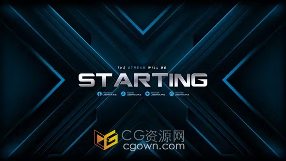 AE模板-现代感蓝色创意流动霓虹灯光线屏幕包装游戏直播窗口