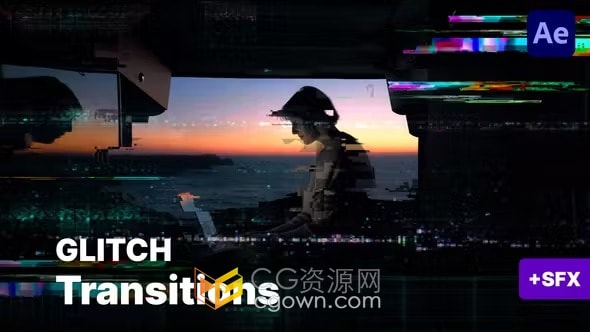 免费下载20种无缝故障转场高质量数字失真过渡带音效-AE模板