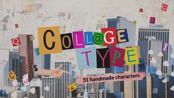 2D元素51种动态拼贴风格艺术剪纸字母文本动画-AE模板