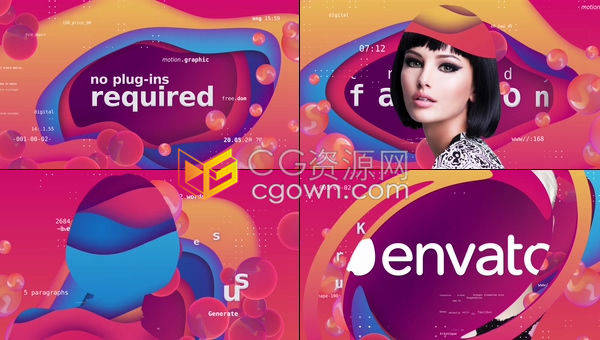 AE模板4K分辨率彩色渐变背景平滑过渡效果展示时尚剪影人物图像片头动画