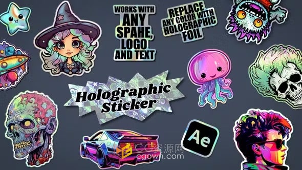 卡通漫画全息贴纸动画元素-AE模板免费下载
