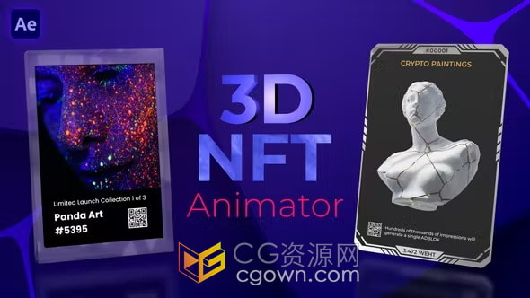 3D NFT卡片360度旋转动画展示效果视频制作AE模板