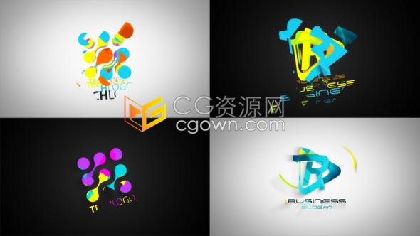 AE模板抽象多彩图形简约汇聚动画演绎LOGO视频片头
