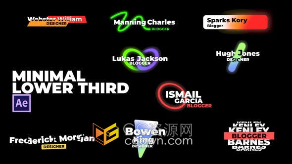 AE模板-9组发光霓虹灯社交媒体短视频博客视频字幕文字标题动画