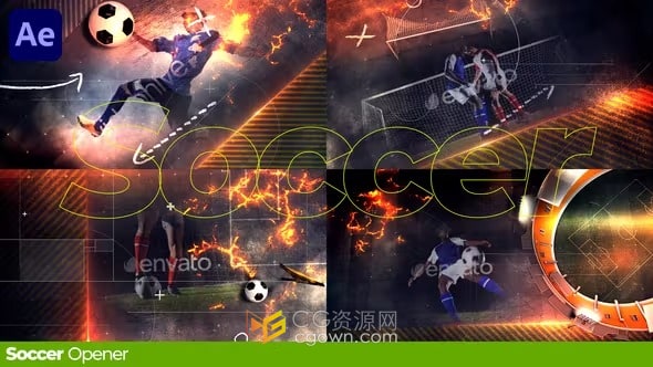 足球比赛开门红足球介绍开场视频动画-AE模板