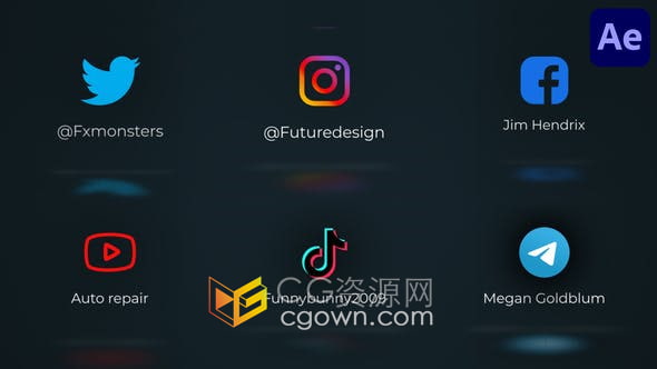AE模板-简单液体图形动画社交媒体图标LOGO视频片头