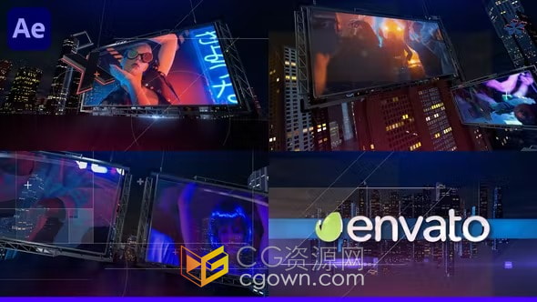 3D夜间城市CG场景效果动画宣传视频片头AE模板