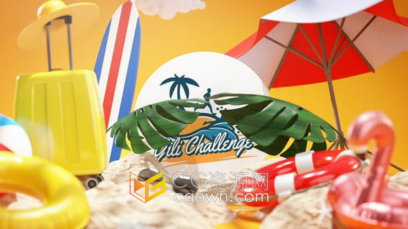 AE模板-3D热带夏威夷阳光明媚海滩夏季假期夏天旅行视频片头