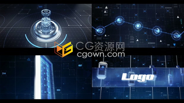 AE模板高科技宣传视频片头数字信息显示经济学金融区块链介绍