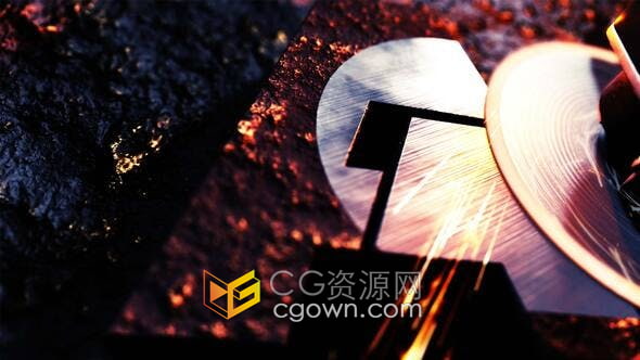 AE模板-工业标志金属材质LOGO角向磨光机磨掉生锈动画视频
