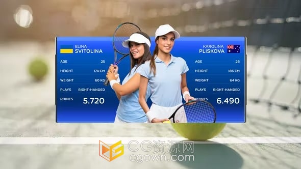 关于体育比赛网球球员统计信息介绍节目包装设计AE模板