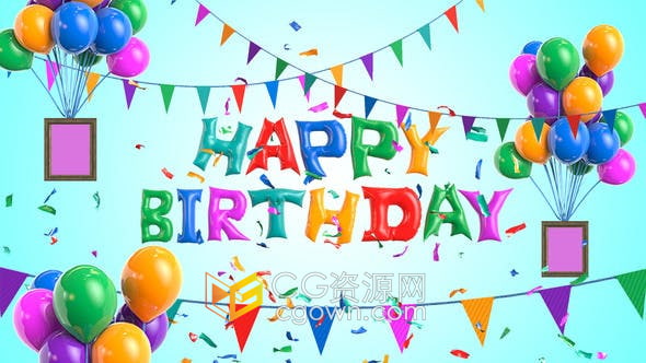 AE模板-气球Happy Birthday生日快乐祝福视频片头动画