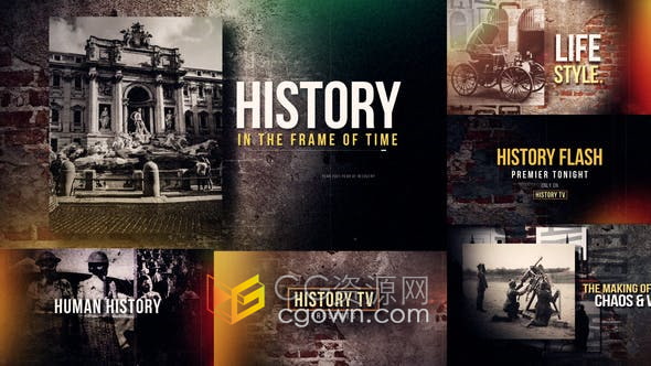 AE模板-快速闪光展示照片动画历史宣传移纪录片相册视频