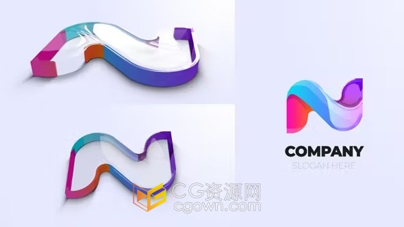 AE模板-透明玻璃材质闪亮发光多彩企业LOGO动画