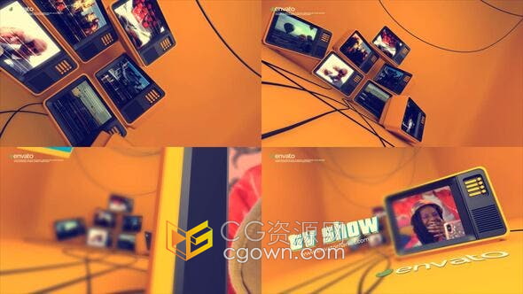 AE模板-3D复古卡通电视机场景动画视频片头效果