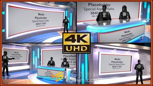 E3D制作三维虚拟演播室新闻对话商业天气体育电视包装AE模板