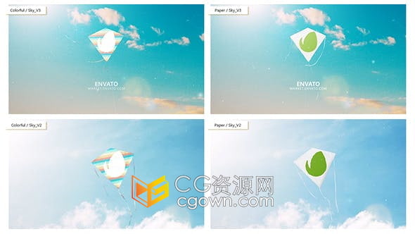 AE模板-飞行风筝动画LOGO图案效果视频片头