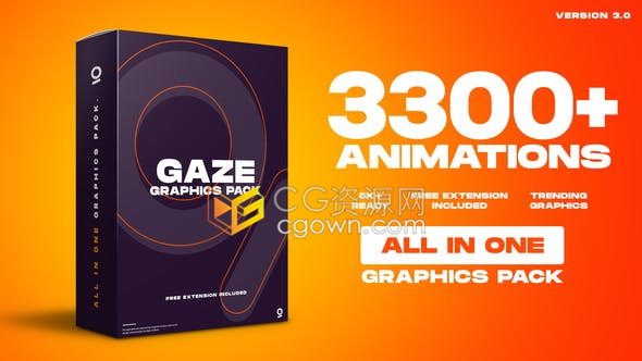Graphics Pack V3.0 AE脚本3300+图形动画元素包字幕条视频转场图标动态背景