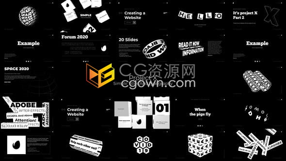 AE模板-黑白创意现代字体文本标题字幕条排版动画