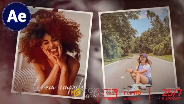 温和漏光效果滴墨动画照片幻灯片-AE视频相册模板