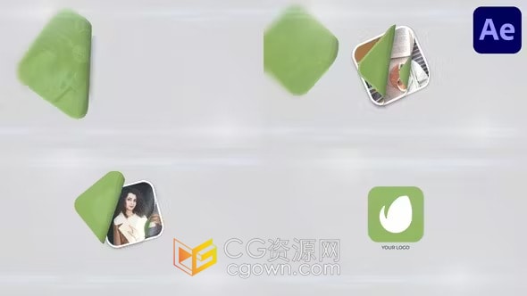 简约翻页动画公司品牌LOGO演绎视频片头-AE模板